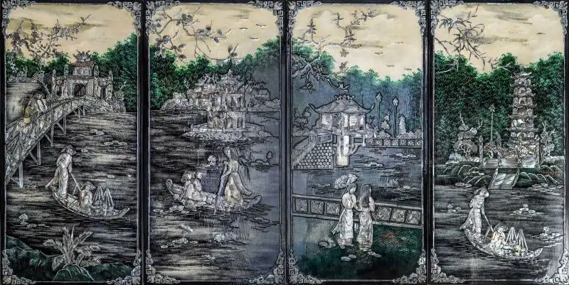 Vierteilige asiatische Wandkunst