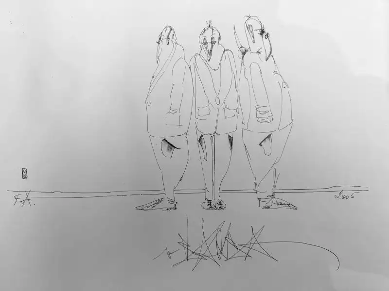 A-526 – Tuschezeichnung dreier Figuren